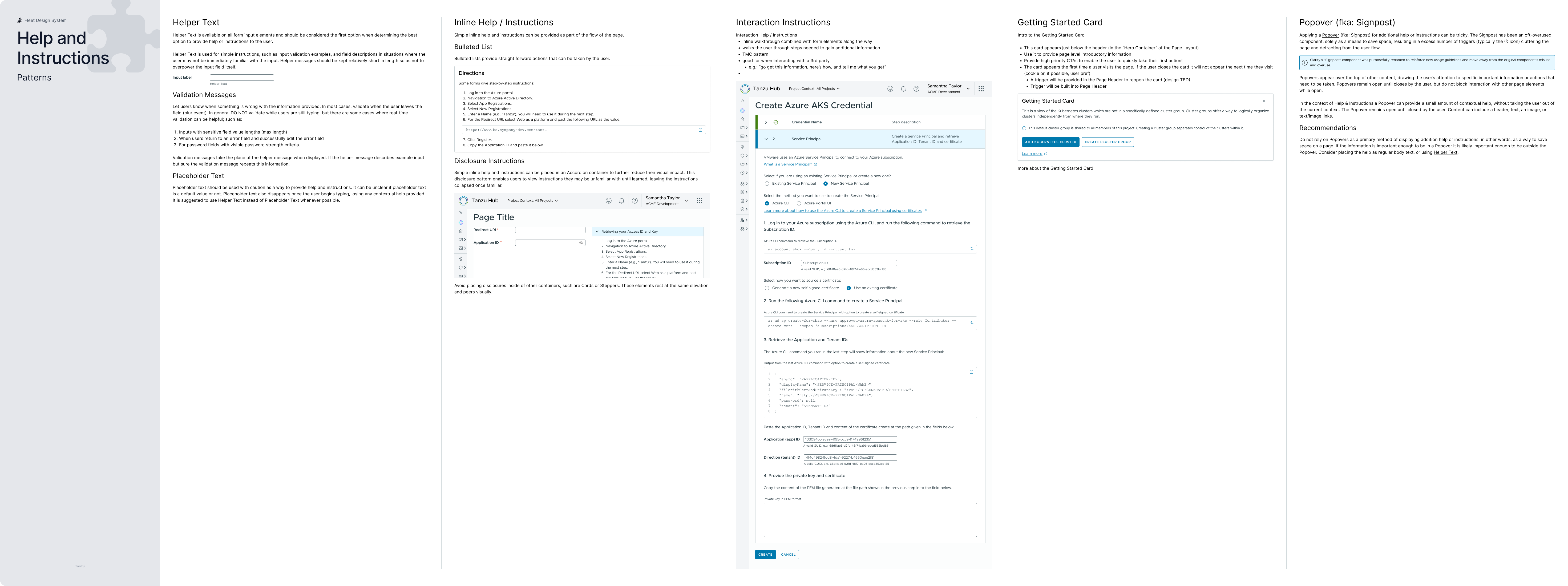 Screenshot of the Fleet Design Guildelines 'Help and Instructions' Pattern page